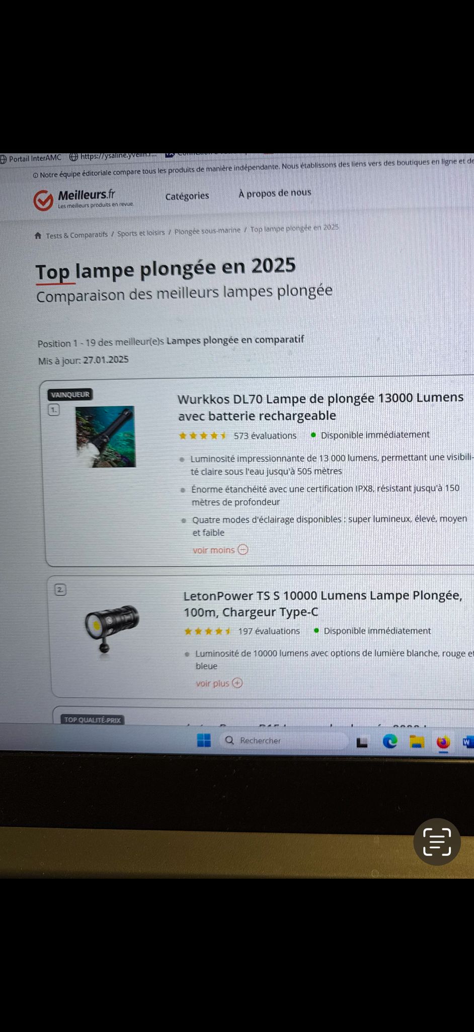 Comparatif lampes de plongée 2025